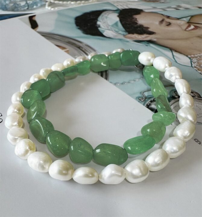 XL22 Natural Green Aventurine Pearl Necklace An Elegant Presentation of Natural Elements - Image 3