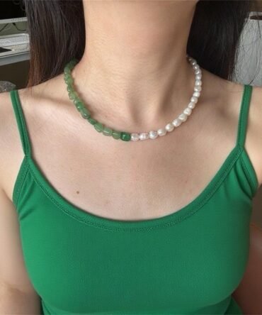 XL22 Natural Green Aventurine Pearl Necklace An Elegant Presentation of Natural Elements