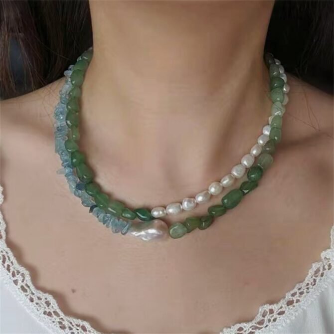 XL22 Natural Green Aventurine Pearl Necklace An Elegant Presentation of Natural Elements - Image 2