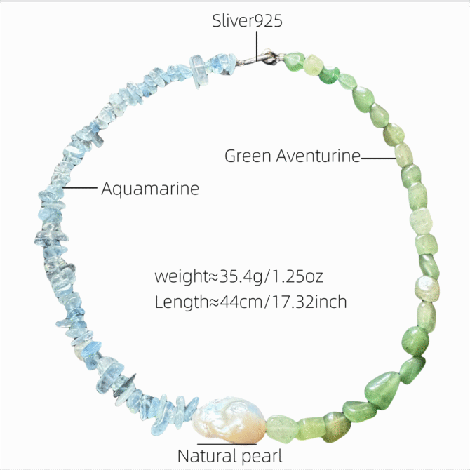 XL23 Summer Limited Edition Natural Aquamarine, Aventurine & Pearl Necklace - Image 5