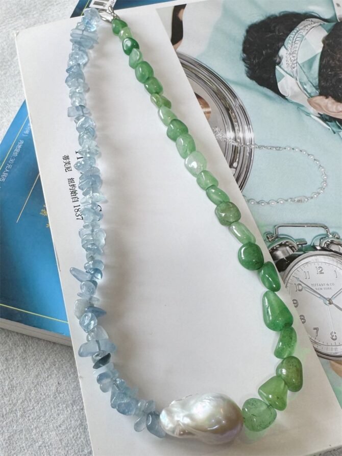 XL23 Summer Limited Edition Natural Aquamarine, Aventurine & Pearl Necklace - Image 4