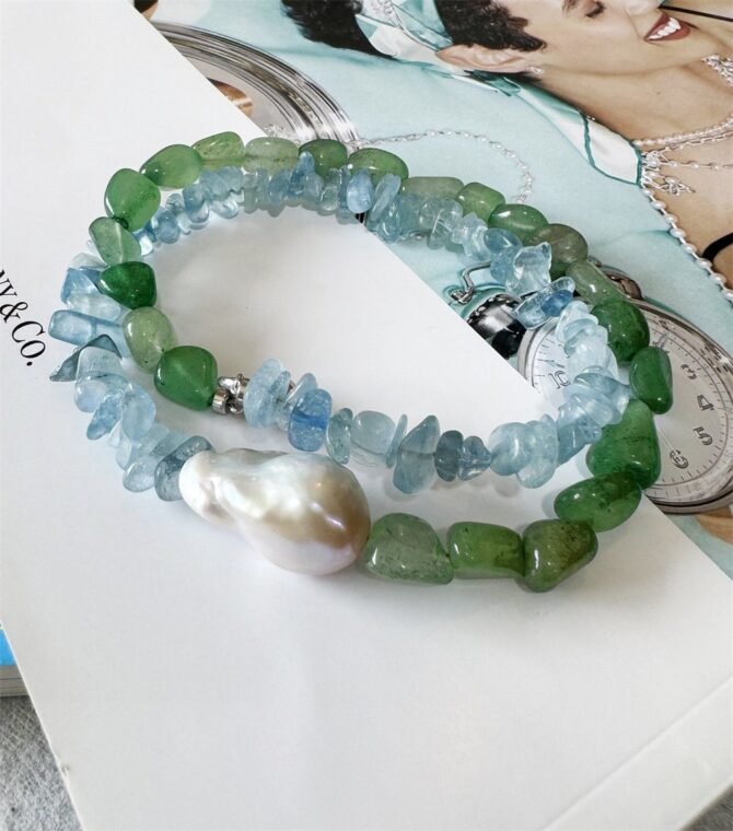 XL23 Summer Limited Edition Natural Aquamarine, Aventurine & Pearl Necklace - Image 3