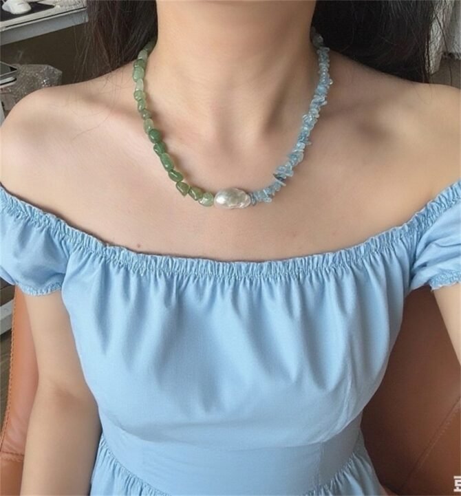 XL23 Summer Limited Edition Natural Aquamarine, Aventurine & Pearl Necklace
