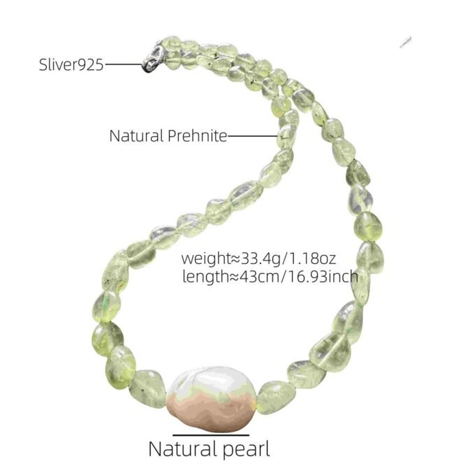 XL24 Fresh-style natural prehnite and pearl necklace - Image 5
