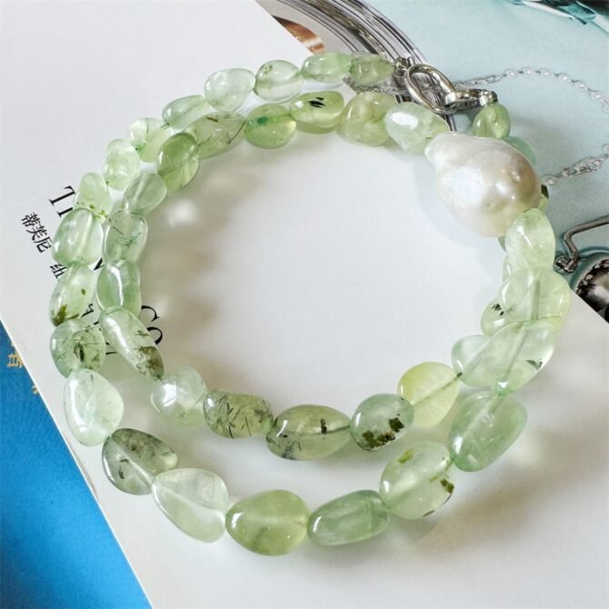 XL24 Fresh-style natural prehnite and pearl necklace - Image 3