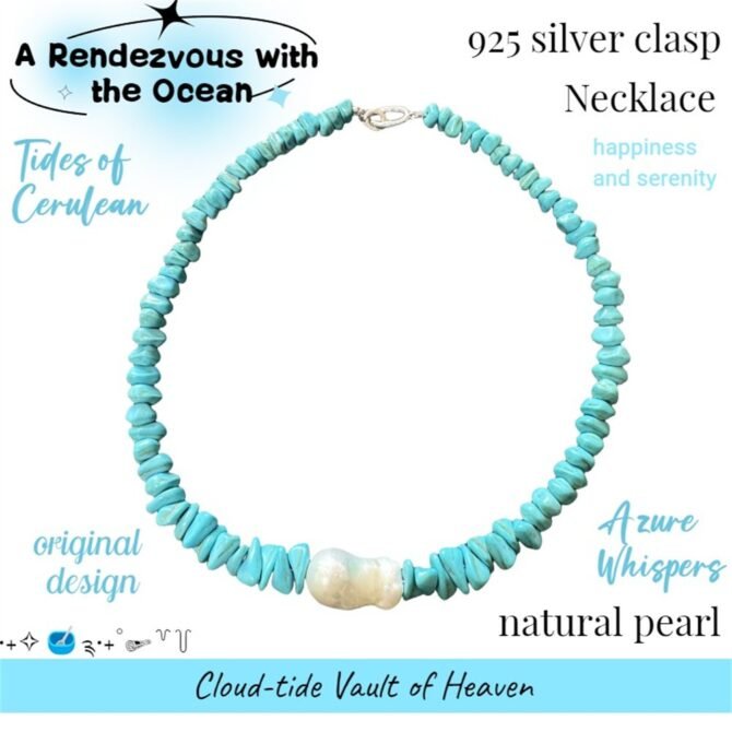 XL25 Small-batch designed turquoise and natural pearl necklace - Image 3