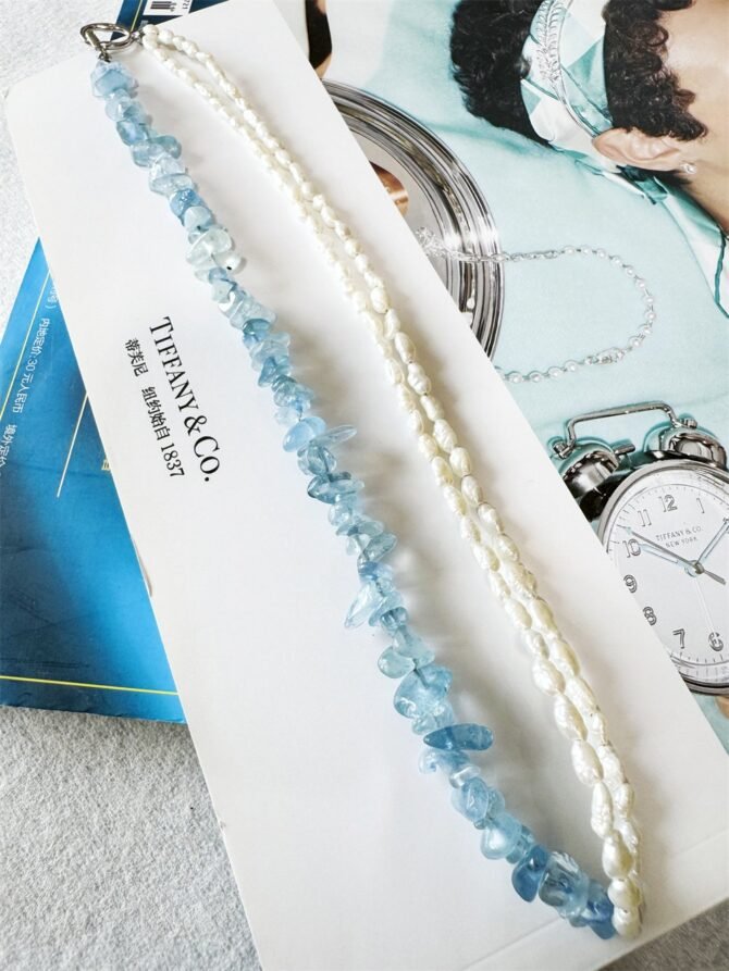 XL26 Natural Aquamarine and Pearl Spliced Necklace for Women, Ins Niche Design, Light Luxury High-end, Versatile Choker - Image 3