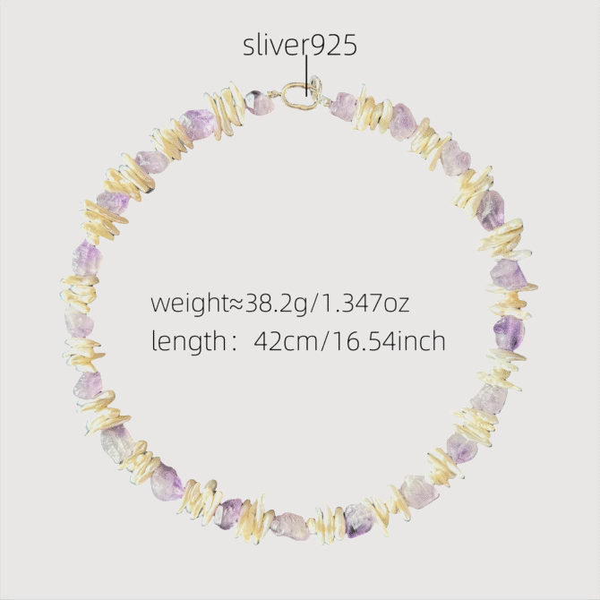XL29 Amethyst Natural Baroque Pearl Necklace, Niche Designed Sterling Silver Clasp Neckwear - Image 3
