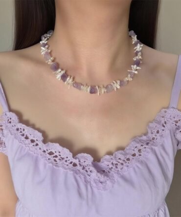 XL29 Amethyst Natural Baroque Pearl Necklace, Niche Designed Sterling Silver Clasp Neckwear