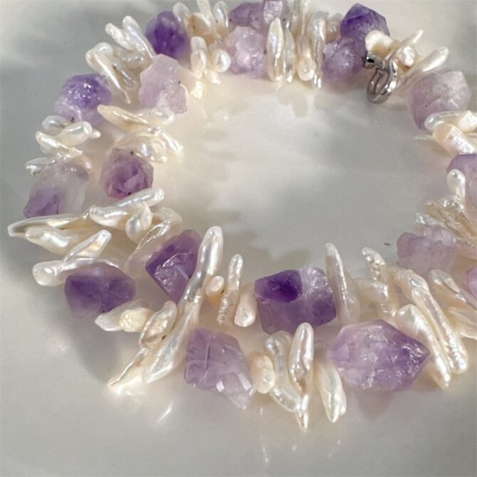XL29 Amethyst Natural Baroque Pearl Necklace, Niche Designed Sterling Silver Clasp Neckwear - Image 2