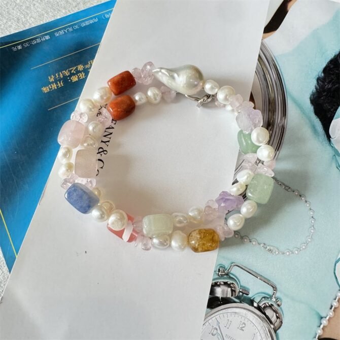 XL30 Colorful Natural Stone and Freshwater Pearl Mixed Necklace - Image 5