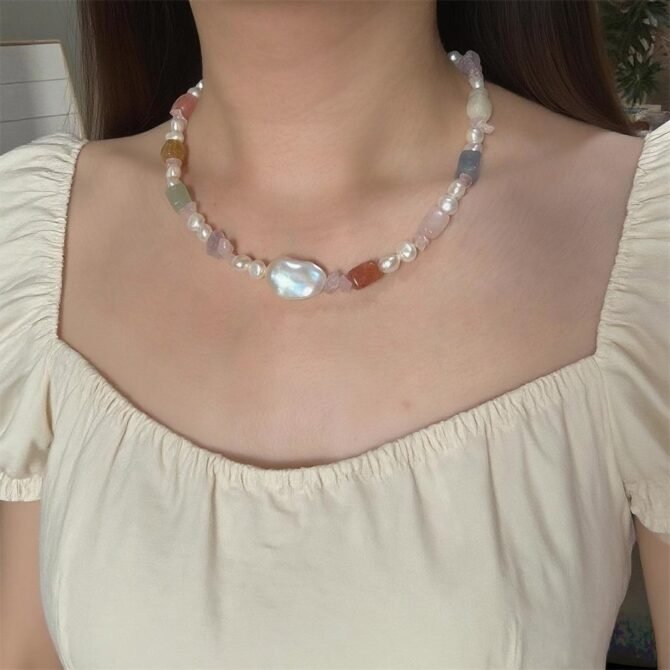 XL30 Colorful Natural Stone and Freshwater Pearl Mixed Necklace