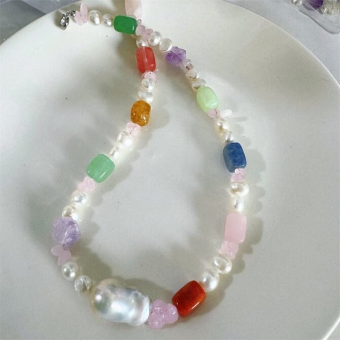 XL30 Colorful Natural Stone and Freshwater Pearl Mixed Necklace - Image 2