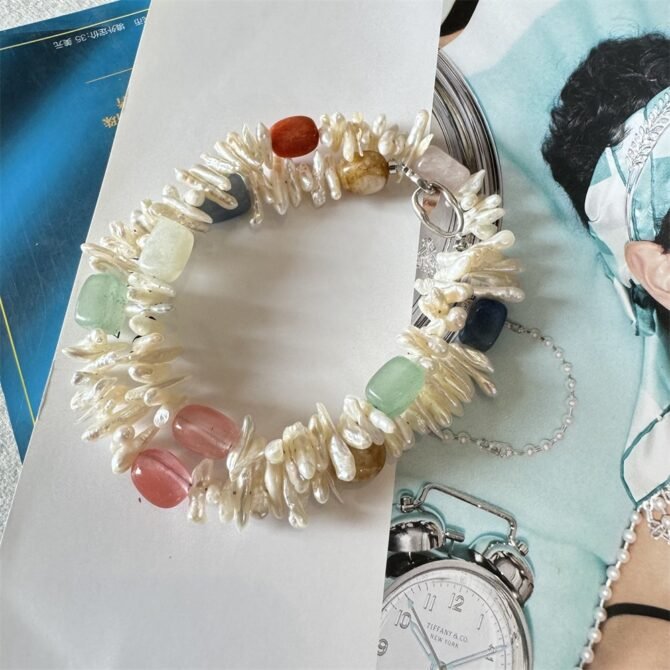 XL31 Natural Pearl and Colorful Stone Necklace for Women, with Niche Design, High-end and Light Luxury Style, Clavicle Chain - Image 4