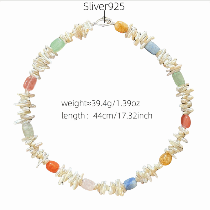 XL31 Natural Pearl and Colorful Stone Necklace for Women, with Niche Design, High-end and Light Luxury Style, Clavicle Chain - Image 3