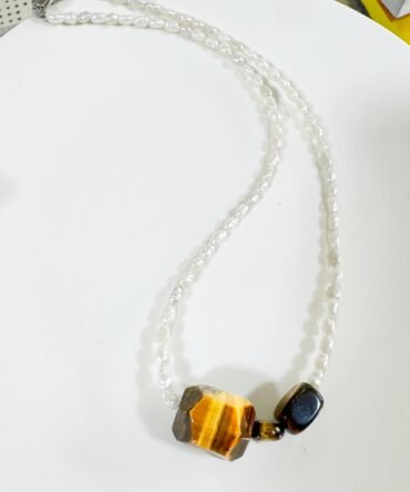 XL34 Natural pearl pendant rice bead necklace