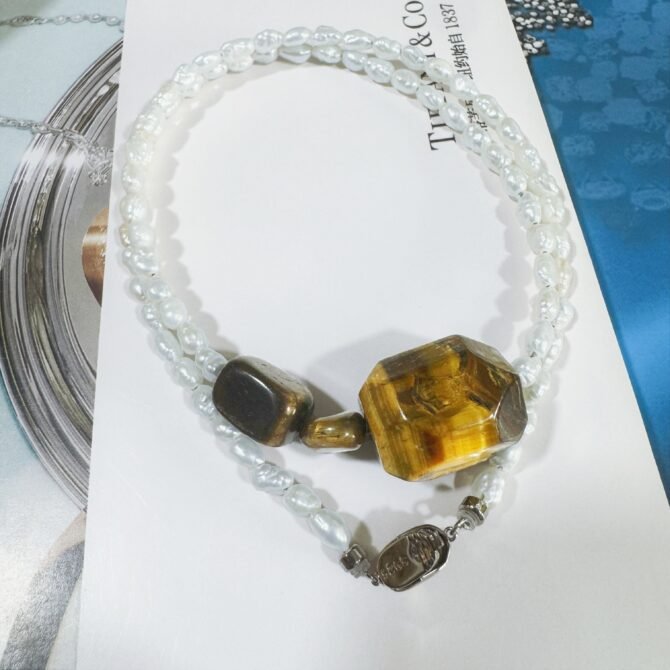 XL34 Natural pearl pendant rice bead necklace - Image 2