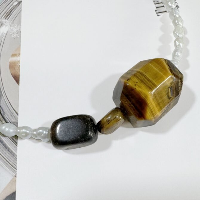 XL34 Natural pearl pendant rice bead necklace - Image 3