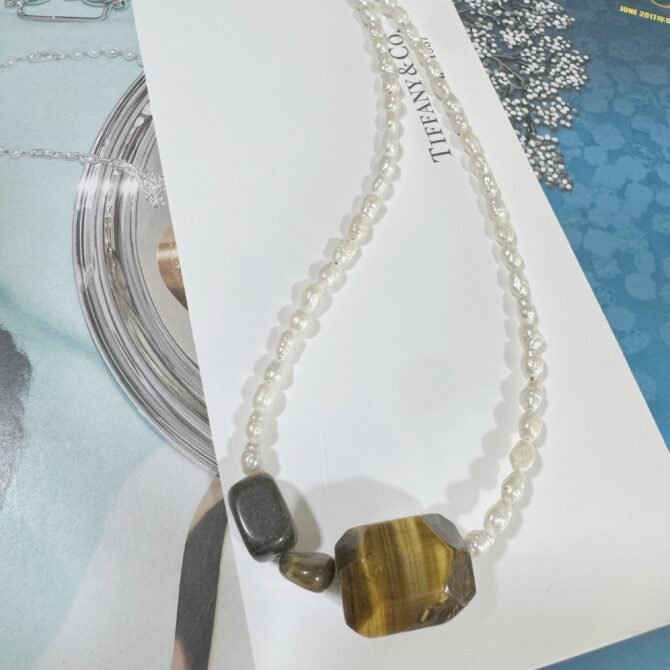 XL34 Natural pearl pendant rice bead necklace - Image 4