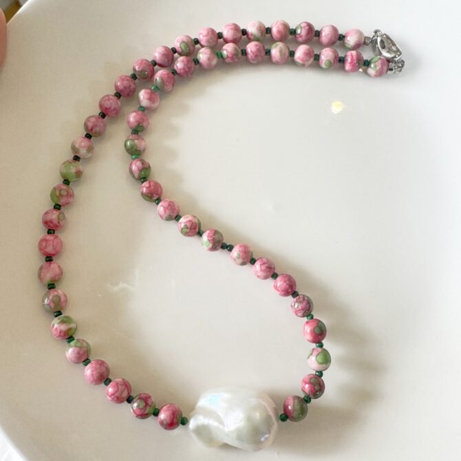 XL35 Red rose natural pearl necklace